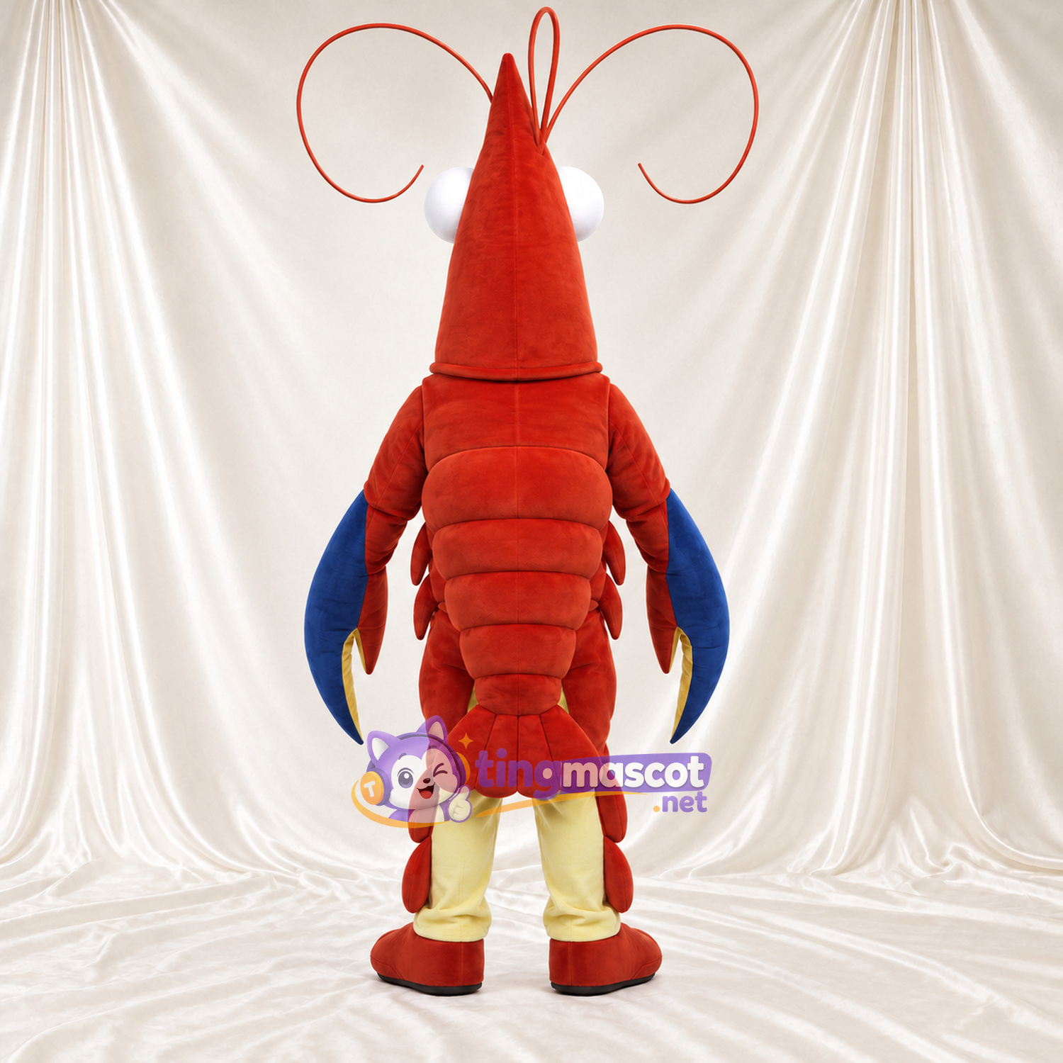 Costume de mascotte Homard – rouge – Griffes (bleu); Jambes (crème) Costume de mascotte Homard – rouge – Griffes (bleu); Jambes (crème)