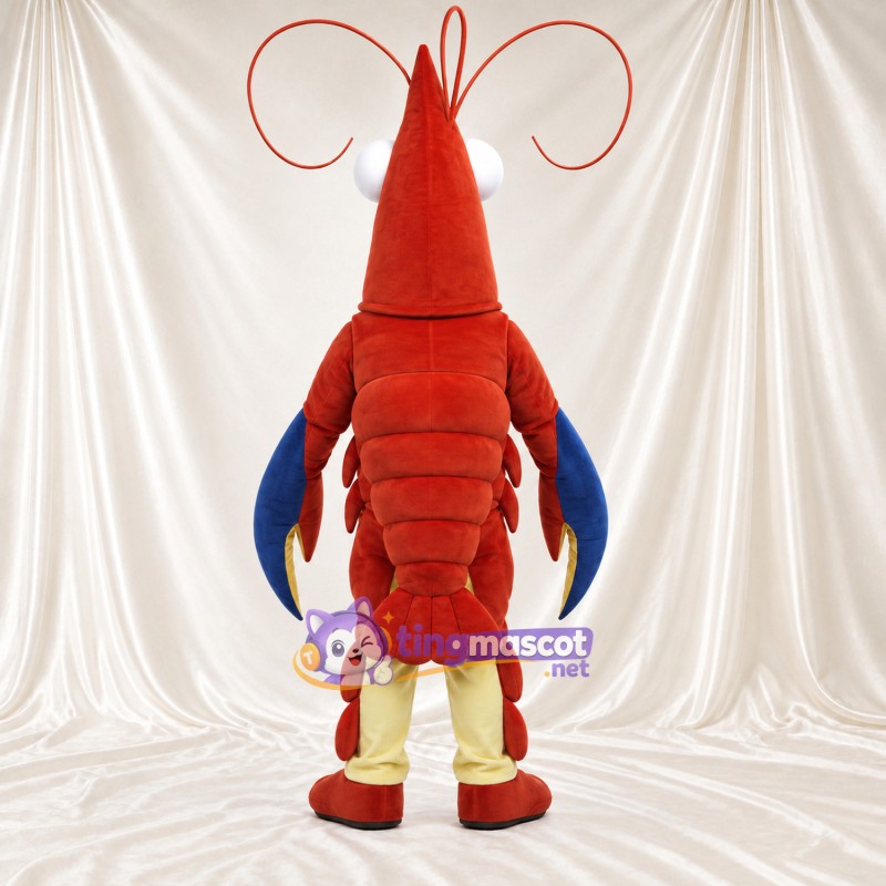 Costume de mascotte Homard – rouge – Griffes (bleu); Jambes (crème) Costume de mascotte Homard – rouge – Griffes (bleu); Jambes (crème)