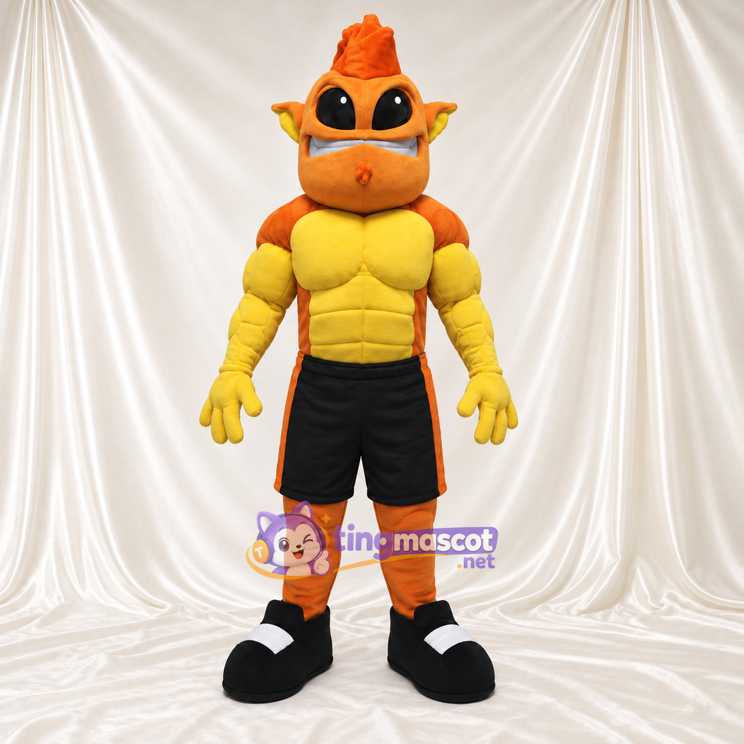Maskottchenkostüm Außerirdischer – orange – Brust (gelb) Maskottchenkostüm Außerirdischer – orange – Brust (gelb)