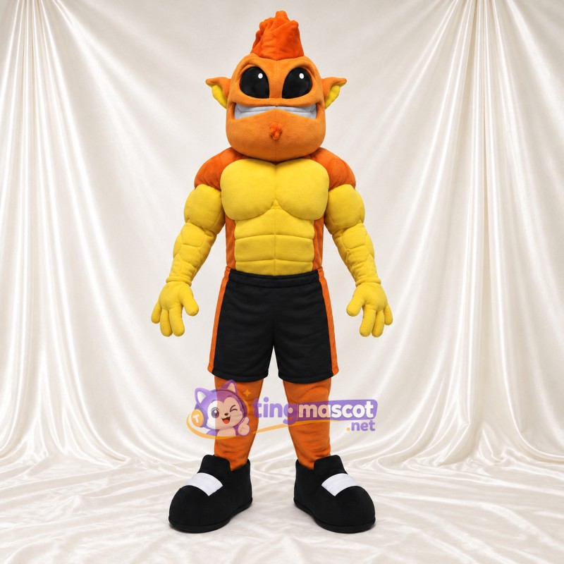 Maskottchenkostüm Außerirdischer – orange – Brust (gelb) Maskottchenkostüm Außerirdischer – orange – Brust (gelb)