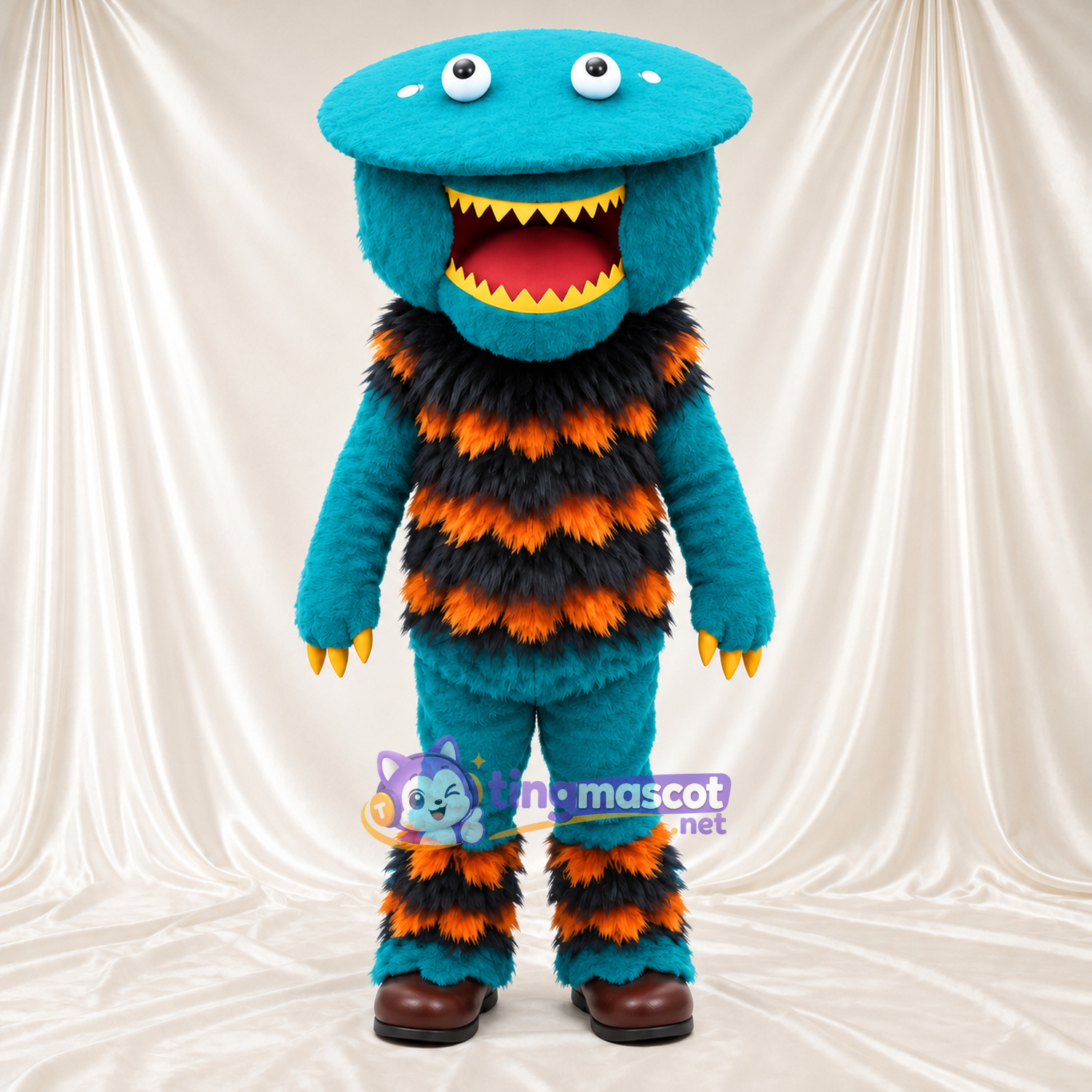 Costume de mascotte Monstre – bleu canard – Rayures (orange / noir) Costume de mascotte Monstre – bleu canard – Rayures (orange / noir)