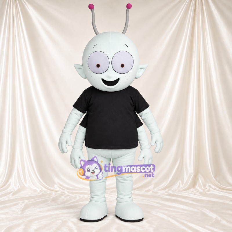 Costume de mascotte Extraterrestre – blanc – Chemise (noir); Antennes Costume de mascotte Extraterrestre – blanc – Chemise (noir); Antennes