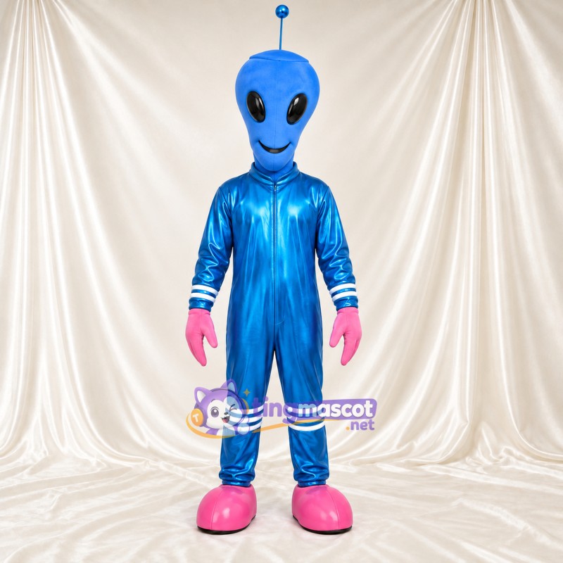 Blue Alien Mascot Costume - Pink Gloves and Boots Blue Alien Mascot Costume - Pink Gloves and Boots
