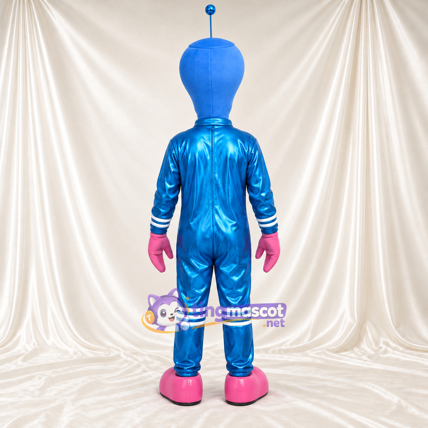 Blue Alien Mascot Costume - Pink Gloves and Boots Blue Alien Mascot Costume - Pink Gloves and Boots