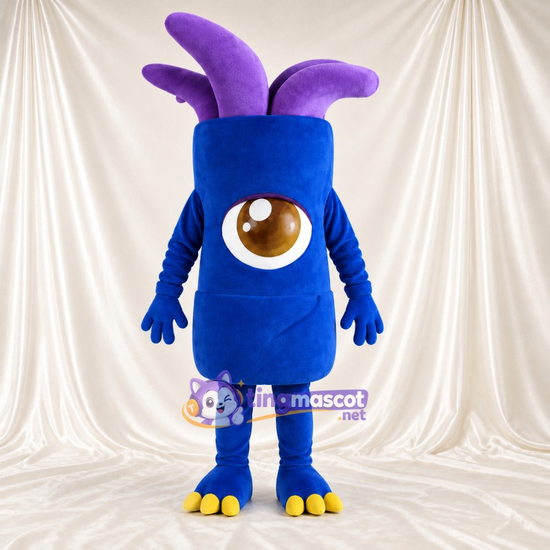 Maskottchenkostüm Einäugiges Monster – blau – Fühler (violett) Maskottchenkostüm Einäugiges Monster – blau – Fühler (violett)