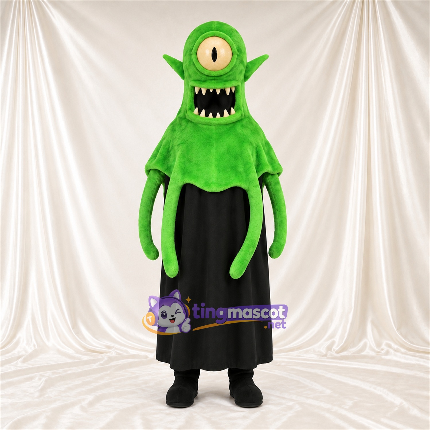 Maskottchenkostüm Einäugiges Monster – grün – Robe (schwarz) Maskottchenkostüm Einäugiges Monster – grün – Robe (schwarz)