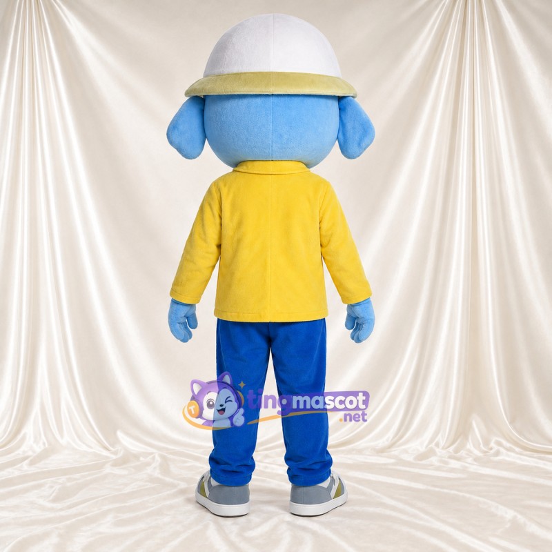 Blue Alien Mascot Costume - Yellow Jacket and White Hat