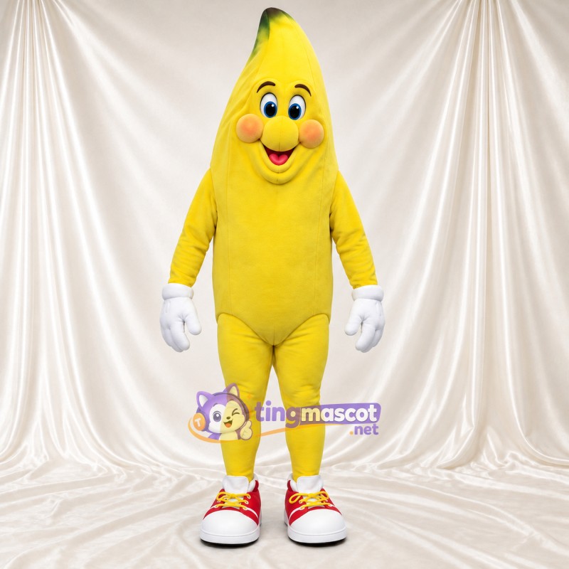 Yellow Banana Mascot Costume - Pink Cheeks and Red Sneakers Yellow Banana Mascot Costume - Pink Cheeks and Red Sneakers