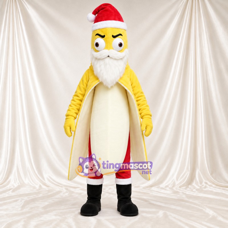 Maskottchenkostüm Banane – gelb – Weihnachtsmütze; Bart Maskottchenkostüm Banane – gelb – Weihnachtsmütze; Bart