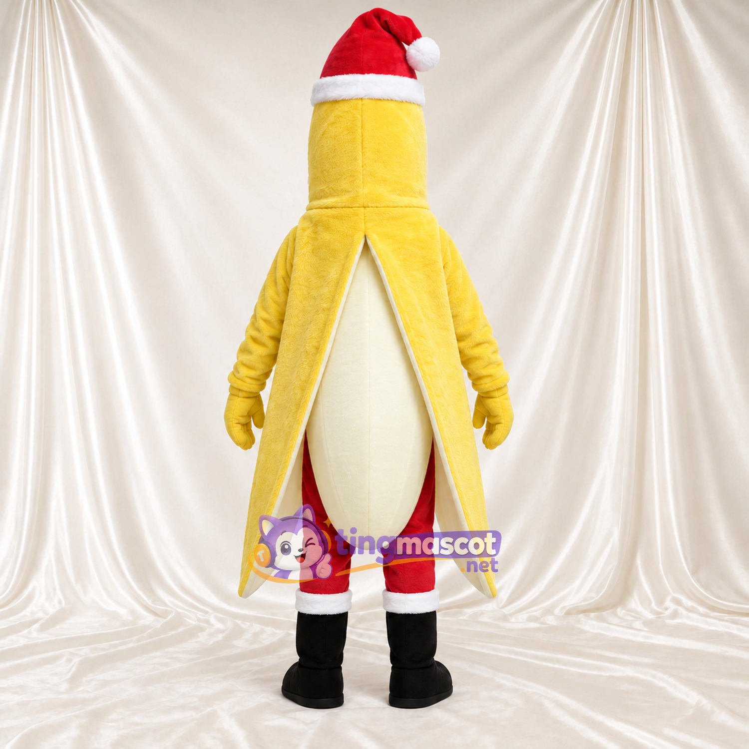 Costume de mascotte Banane – jaune – Bonnet de Noël; Barbe Costume de mascotte Banane – jaune – Bonnet de Noël; Barbe