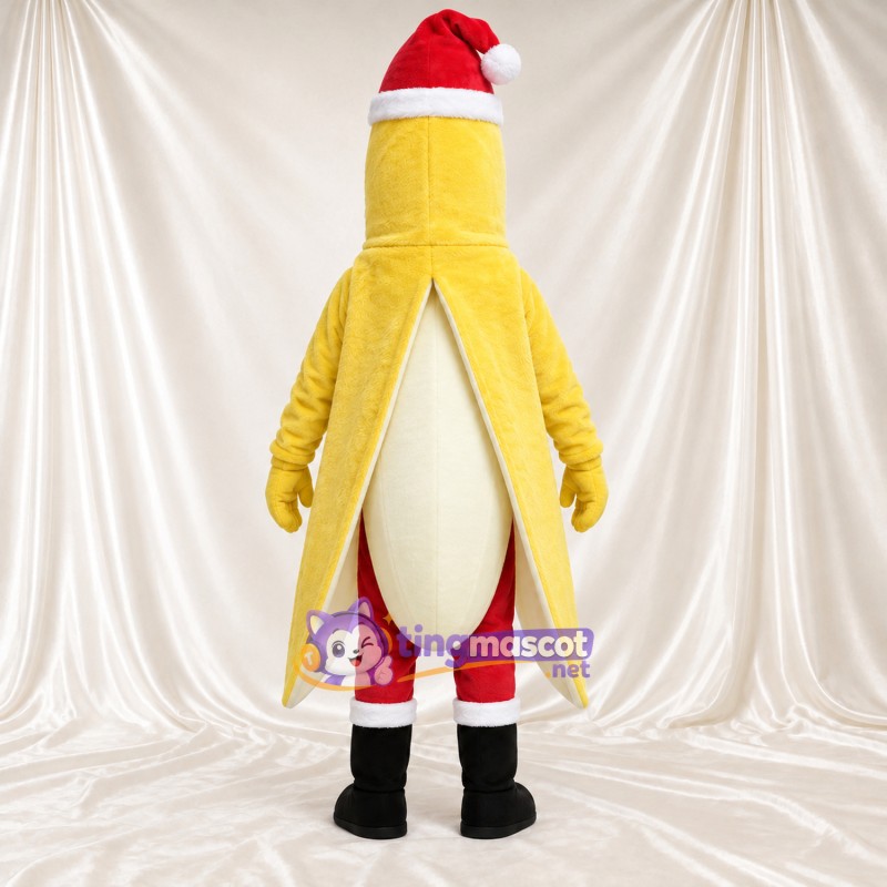 Costume de mascotte Banane – jaune – Bonnet de Noël; Barbe Costume de mascotte Banane – jaune – Bonnet de Noël; Barbe
