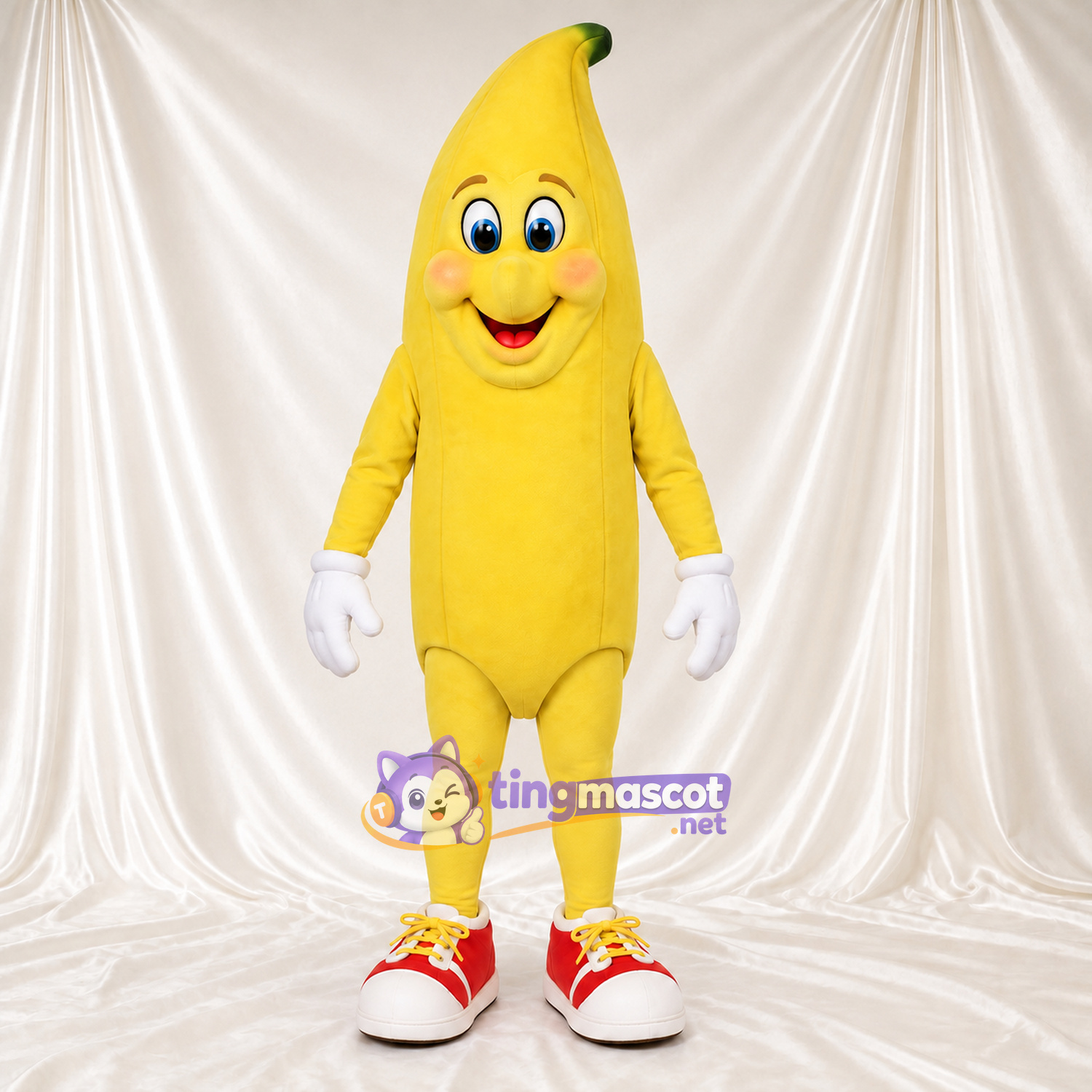 Maskottchenkostüm Banane – gelb – Handschuhe (weiß); Sneaker (rot) Maskottchenkostüm Banane – gelb – Handschuhe (weiß); Sneaker (rot)