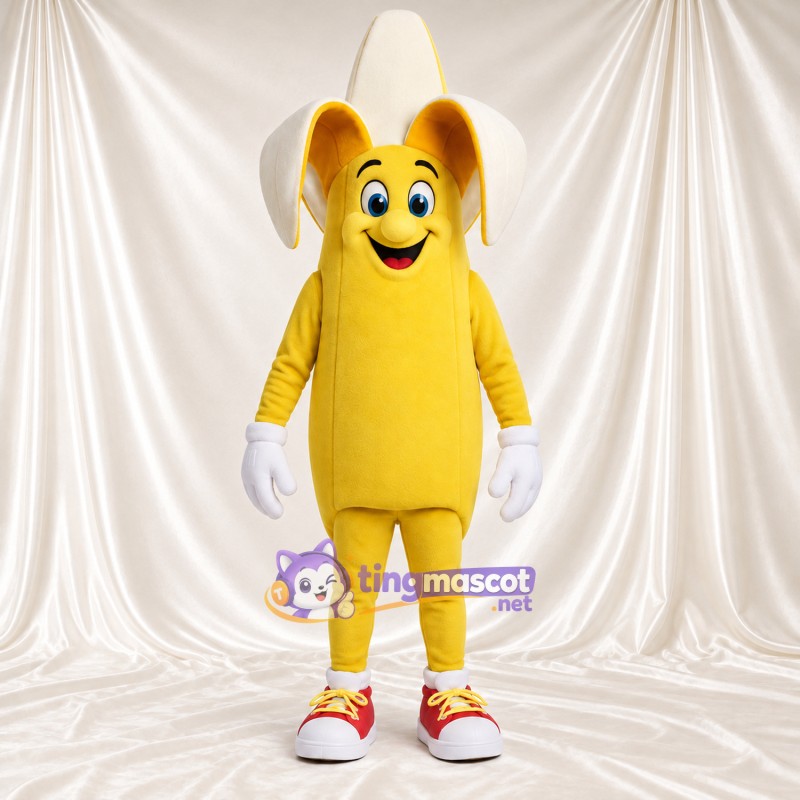 Yellow Banana Mascot Costume - Peeled Top and Red Sneakers Yellow Banana Mascot Costume - Peeled Top and Red Sneakers