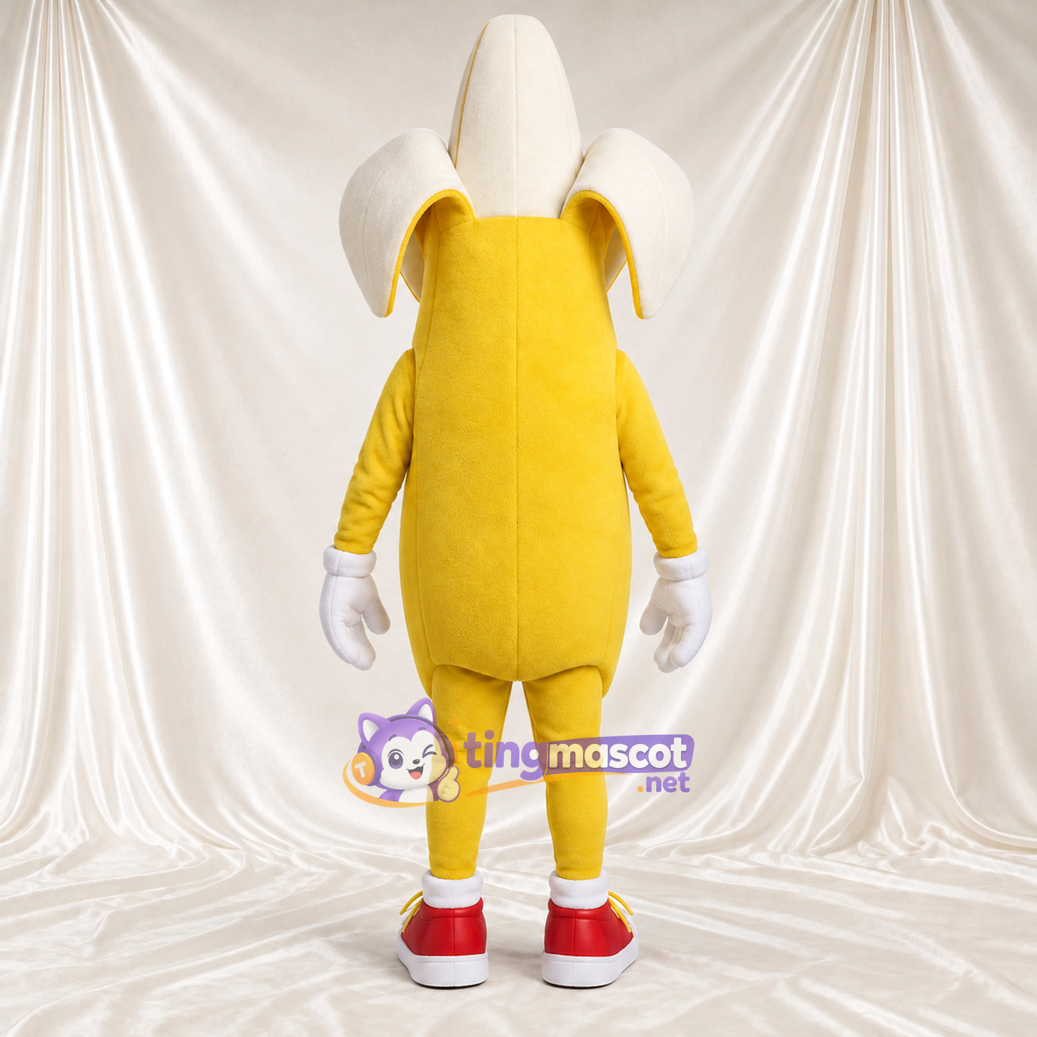 Yellow Banana Mascot Costume - Peeled Top and Red Sneakers Yellow Banana Mascot Costume - Peeled Top and Red Sneakers