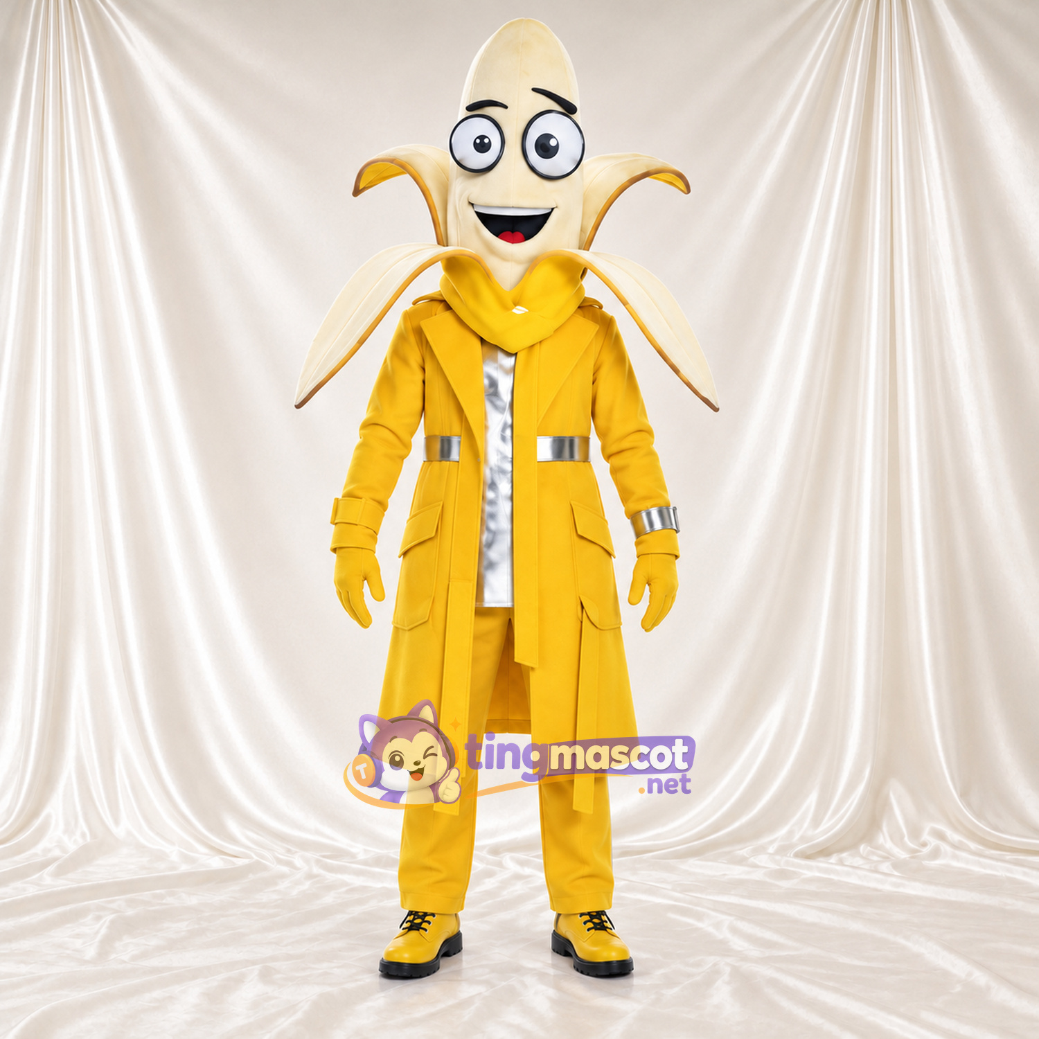 Maskottchenkostüm Banane – gelb – Mantel (gelb); Brille Maskottchenkostüm Banane – gelb – Mantel (gelb); Brille