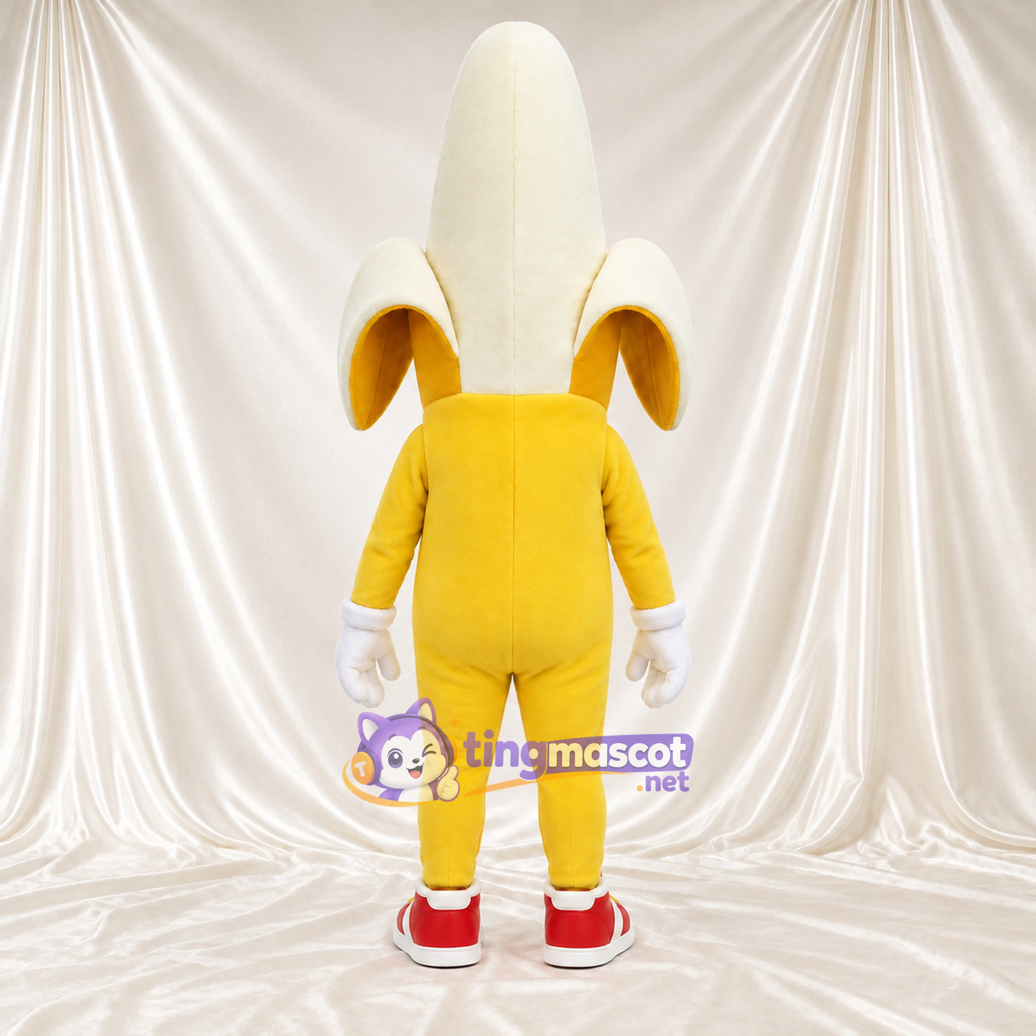 Yellow Banana Mascot Costume - Peeled Top and Red Sneakers Yellow Banana Mascot Costume - Peeled Top and Red Sneakers