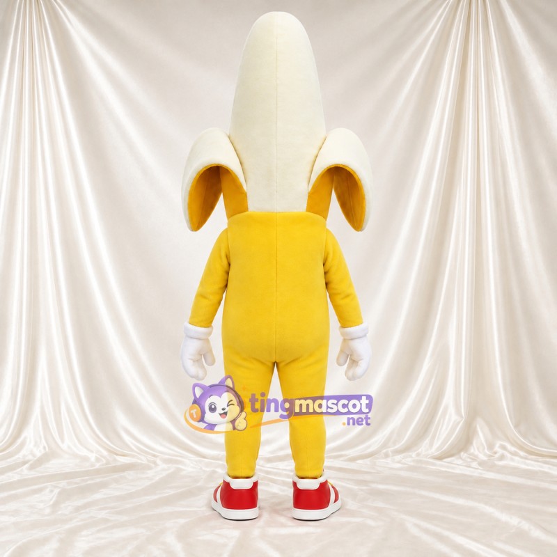 Yellow Banana Mascot Costume - Peeled Top and Red Sneakers Yellow Banana Mascot Costume - Peeled Top and Red Sneakers