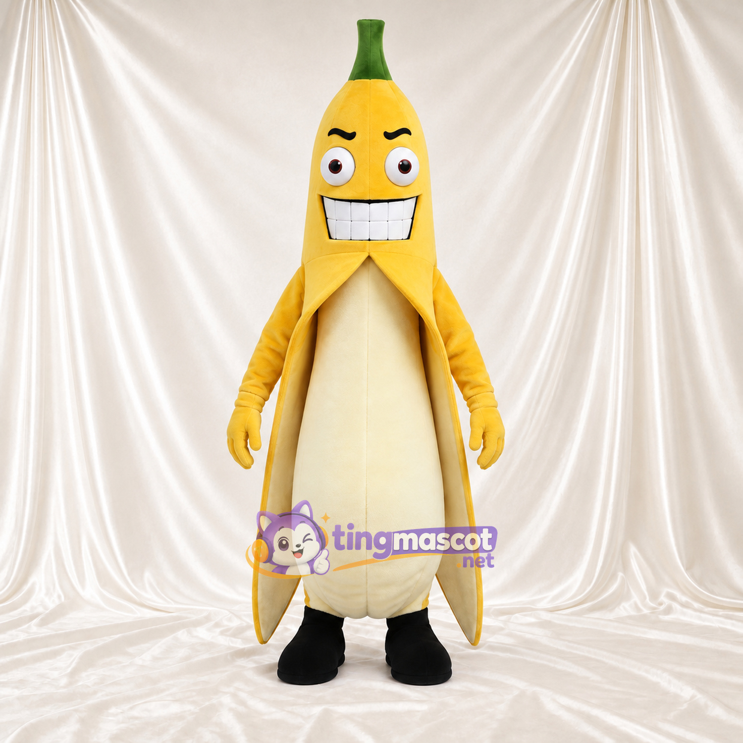 Yellow Banana Mascot Costume - Black Feet and Peeled Top Yellow Banana Mascot Costume - Black Feet and Peeled Top