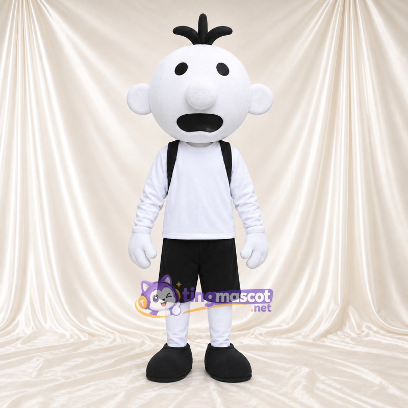 Costume de mascotte Garçon cartoon – blanc – Chemise (blanc); Short (noir) Costume de mascotte Garçon cartoon – blanc – Chemise (blanc); Short (noir)