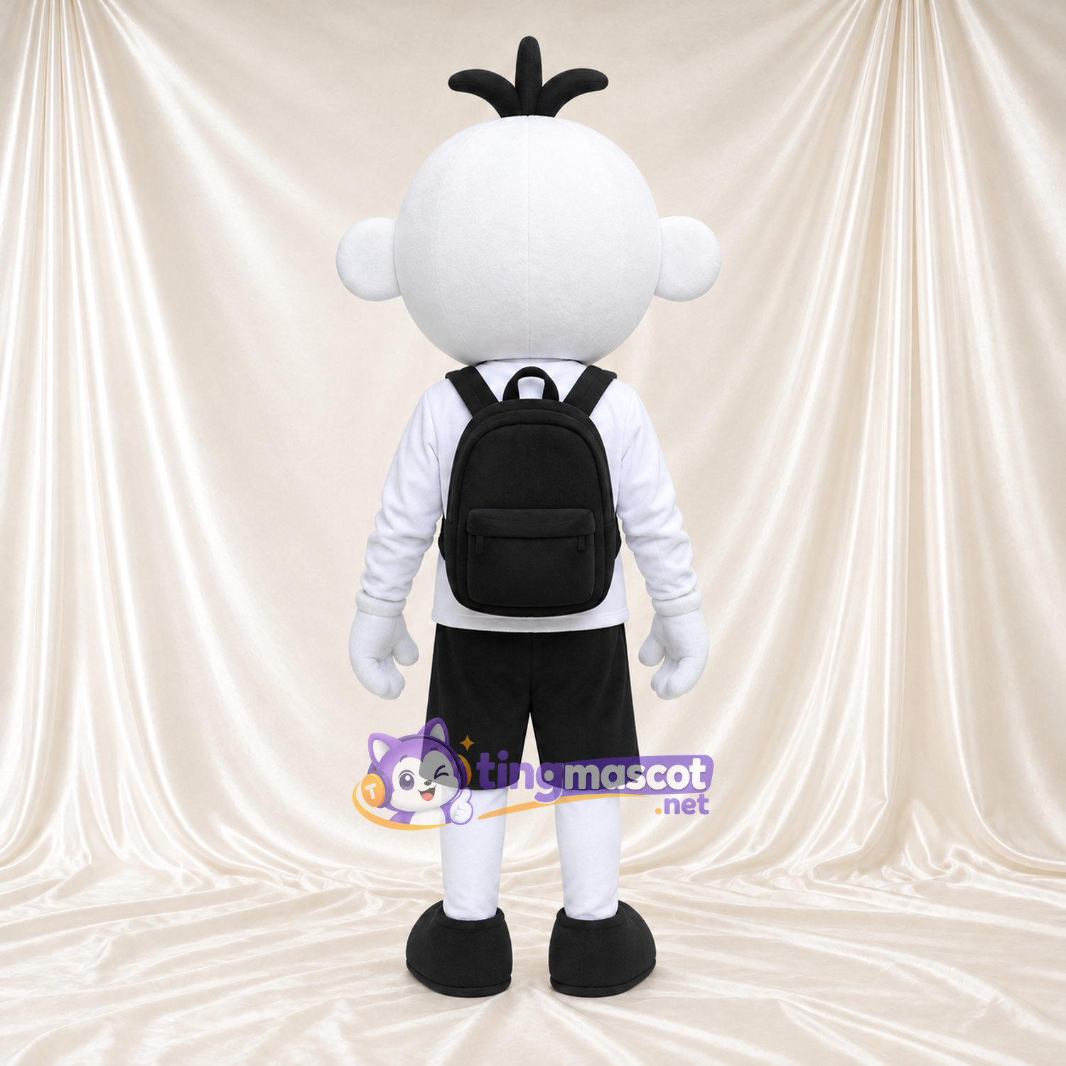 Costume de mascotte Garçon cartoon – blanc – Chemise (blanc); Short (noir) Costume de mascotte Garçon cartoon – blanc – Chemise (blanc); Short (noir)
