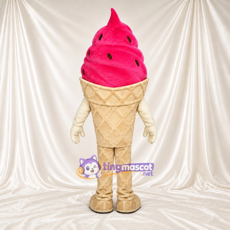 Maskottchenkostüm Eiscreme – rosa – Spitze Oberseite; Waffelmuster Maskottchenkostüm Eiscreme – rosa – Spitze Oberseite; Waffelmuster