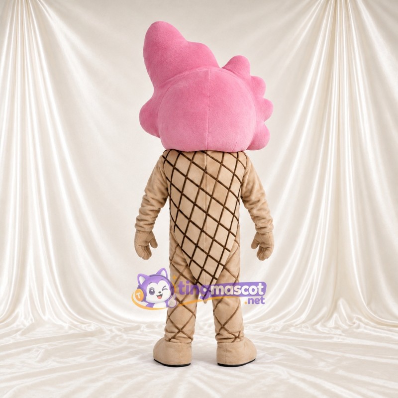 Maskottchenkostüm Eiscreme – rosa – Schleife (rot); Waffelmuster Maskottchenkostüm Eiscreme – rosa – Schleife (rot); Waffelmuster