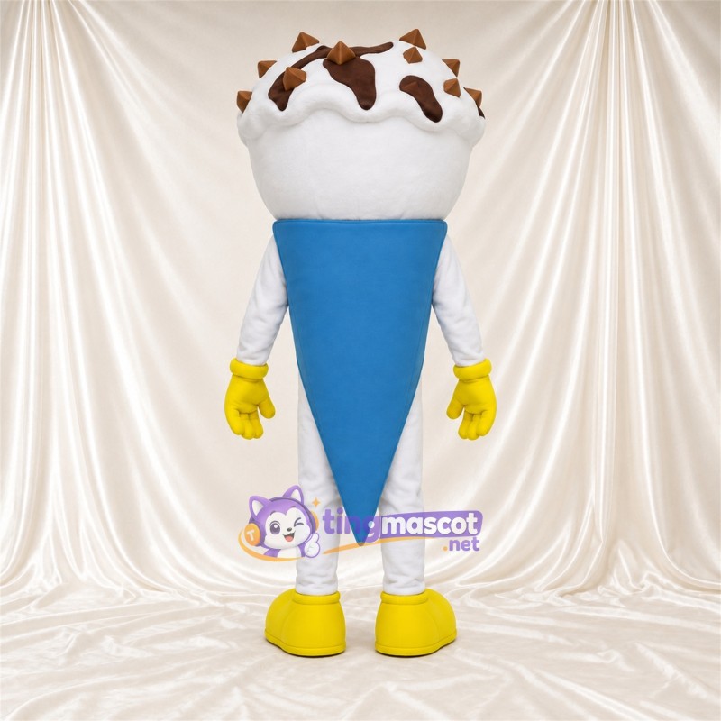 Maskottchenkostüm Eiscreme – weiß / blau – Schokoladendekor Maskottchenkostüm Eiscreme – weiß / blau – Schokoladendekor