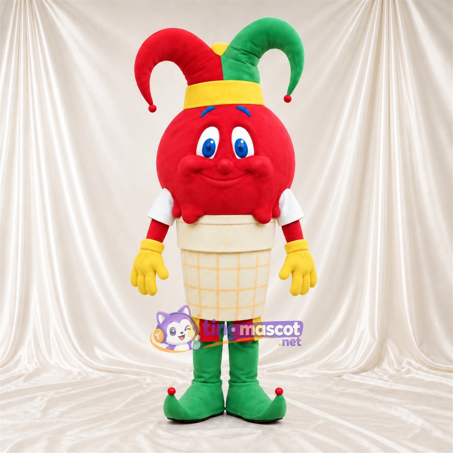 Red Ice Cream Jester Mascot Costume - Colorful Hat Red Ice Cream Jester Mascot Costume - Colorful Hat