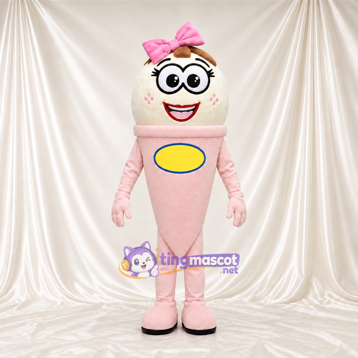 Maskottchenkostüm Eiscreme – rosa – Schleife (rosa) Maskottchenkostüm Eiscreme – rosa – Schleife (rosa)