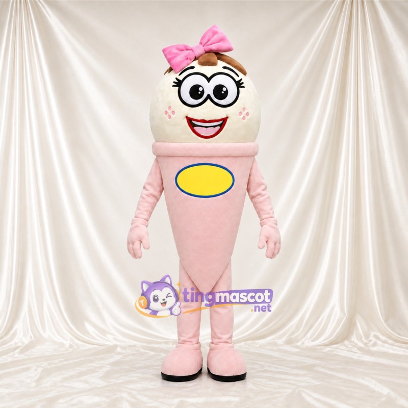 Maskottchenkostüm Eiscreme – rosa – Schleife (rosa) Maskottchenkostüm Eiscreme – rosa – Schleife (rosa)