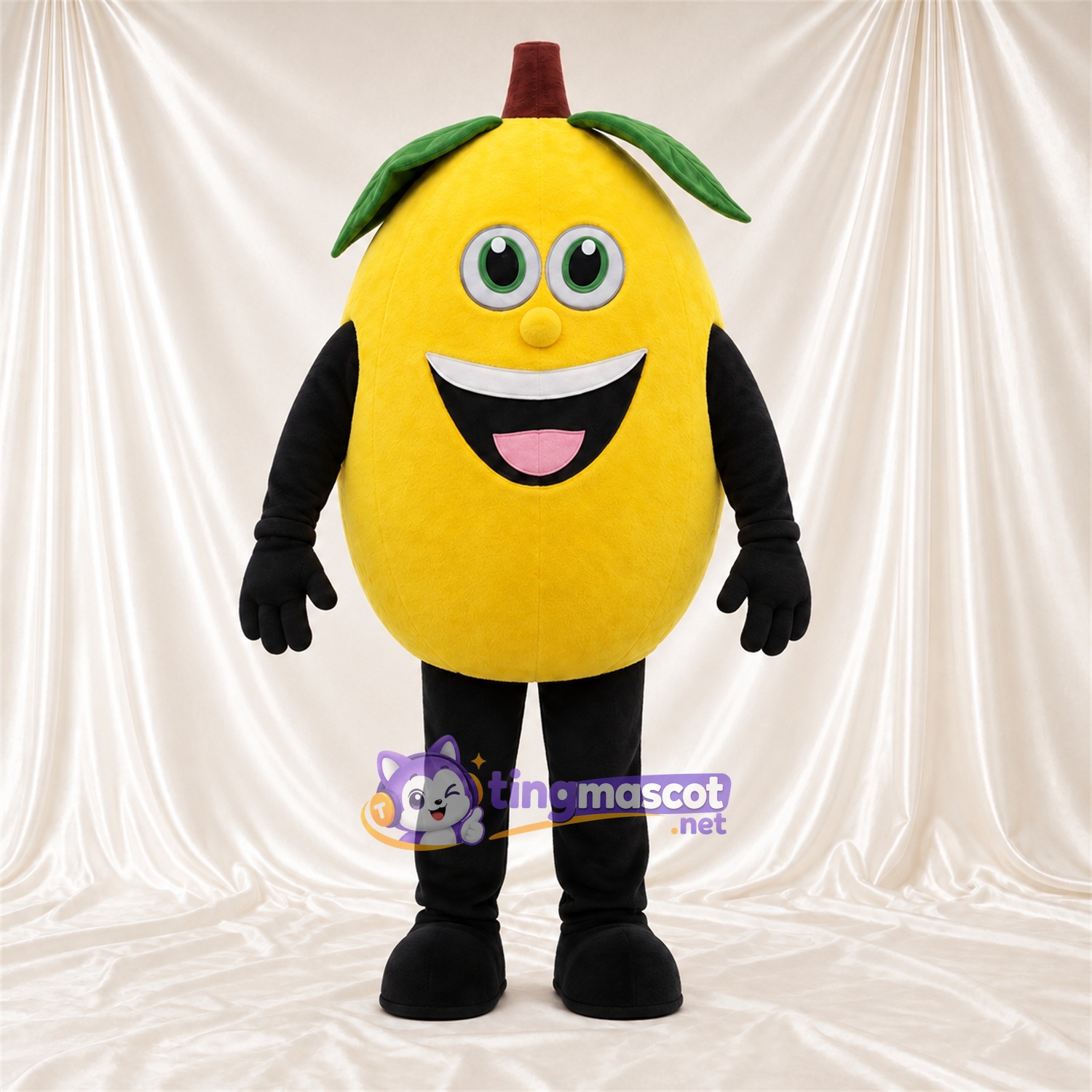 Costume de mascotte Citron – jaune – Langue (rose); Feuilles au sommet (vert) Costume de mascotte Citron – jaune – Langue (rose); Feuilles au sommet (vert)