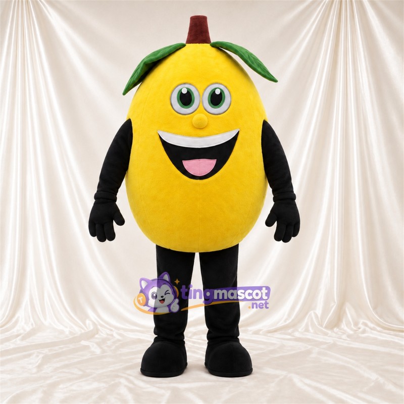 Costume de mascotte Citron – jaune – Langue (rose); Feuilles au sommet (vert) Costume de mascotte Citron – jaune – Langue (rose); Feuilles au sommet (vert)