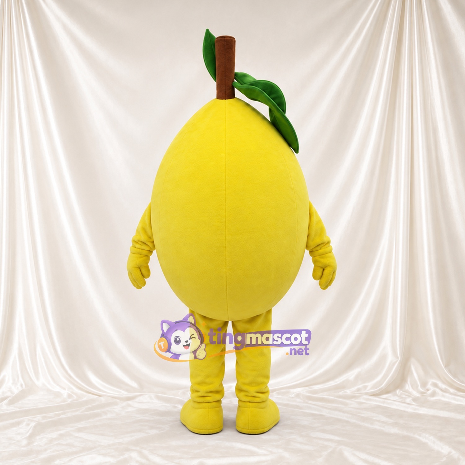 Costume de mascotte Citron – jaune – Sourire avec dents; Feuilles au sommet (vert) Costume de mascotte Citron – jaune – Sourire avec dents; Feuilles au sommet (vert)