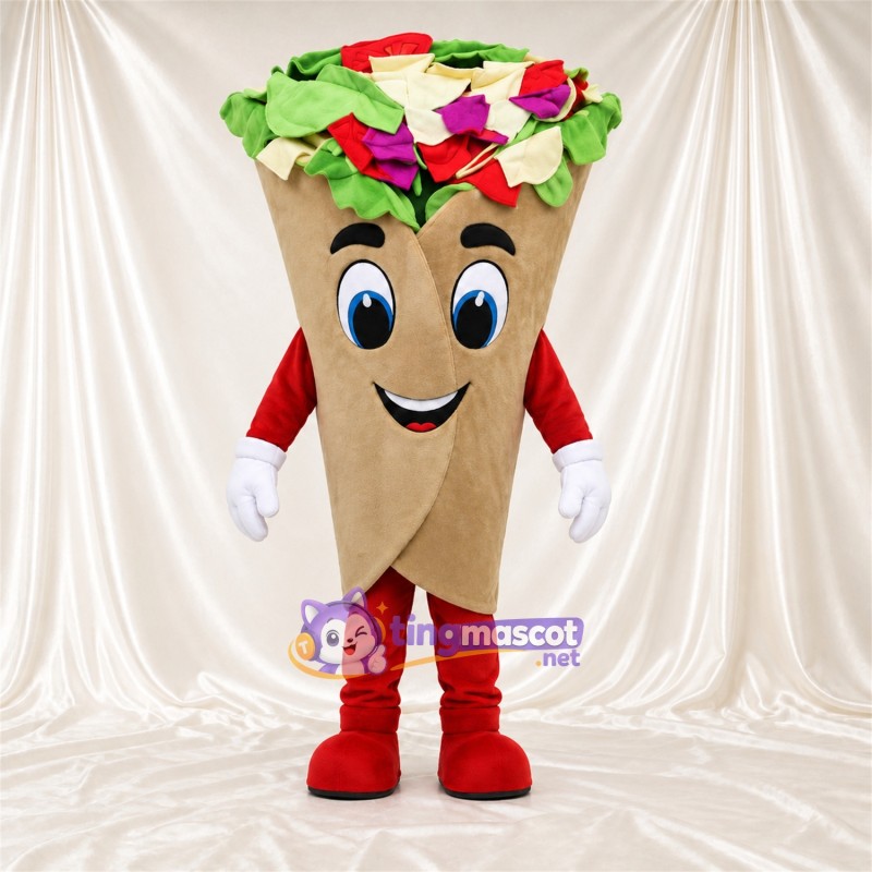 Tan Wrap Sandwich Mascot Costume - Vegetable Filling Tan Wrap Sandwich Mascot Costume - Vegetable Filling