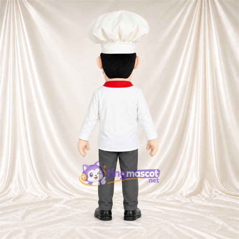 Chef Mascot Costume - White Jacket and Red Neck Scarf, White Chef Hat and Black Beard Chef Mascot Costume - White Jacket and Red Neck Scarf, White Chef Hat and Black Beard