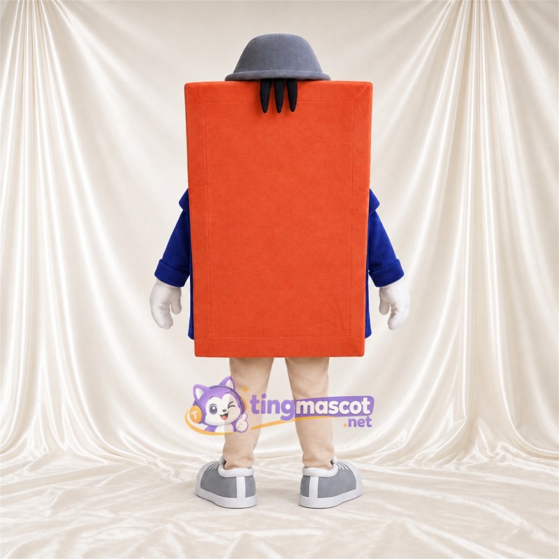 Maskottchenkostüm Bilderrahmen – orange – Hut (grau); Jacke (blau) Maskottchenkostüm Bilderrahmen – orange – Hut (grau); Jacke (blau)