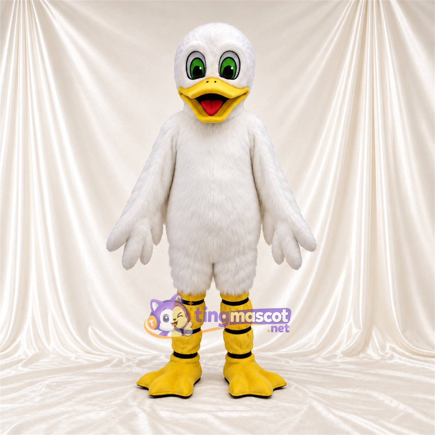 Costume de mascotte Canard – blanc – Yeux (vert); Jambes (jaune) Costume de mascotte Canard – blanc – Yeux (vert); Jambes (jaune)