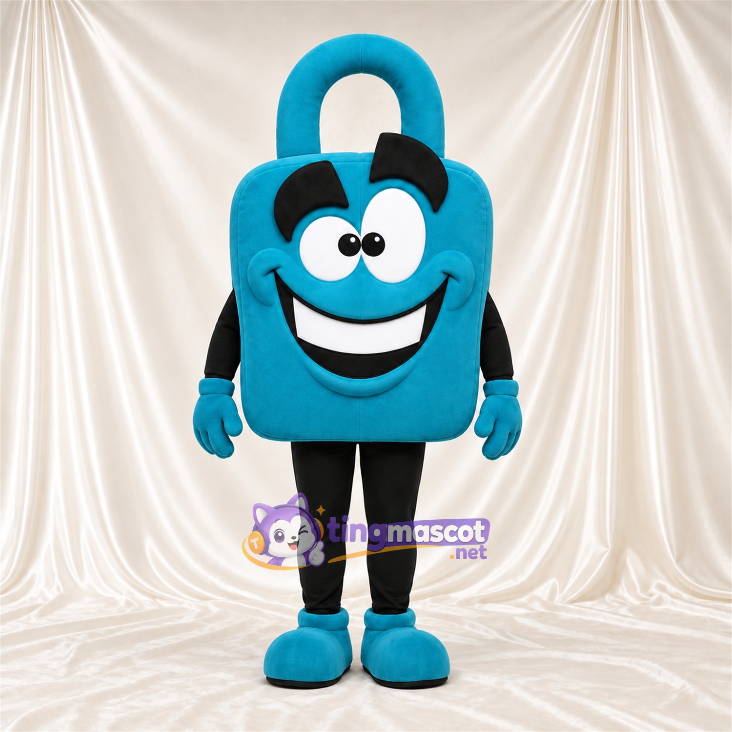 Costume de mascotte Sac de courses – bleu – Sourcils inclinés Costume de mascotte Sac de courses – bleu – Sourcils inclinés
