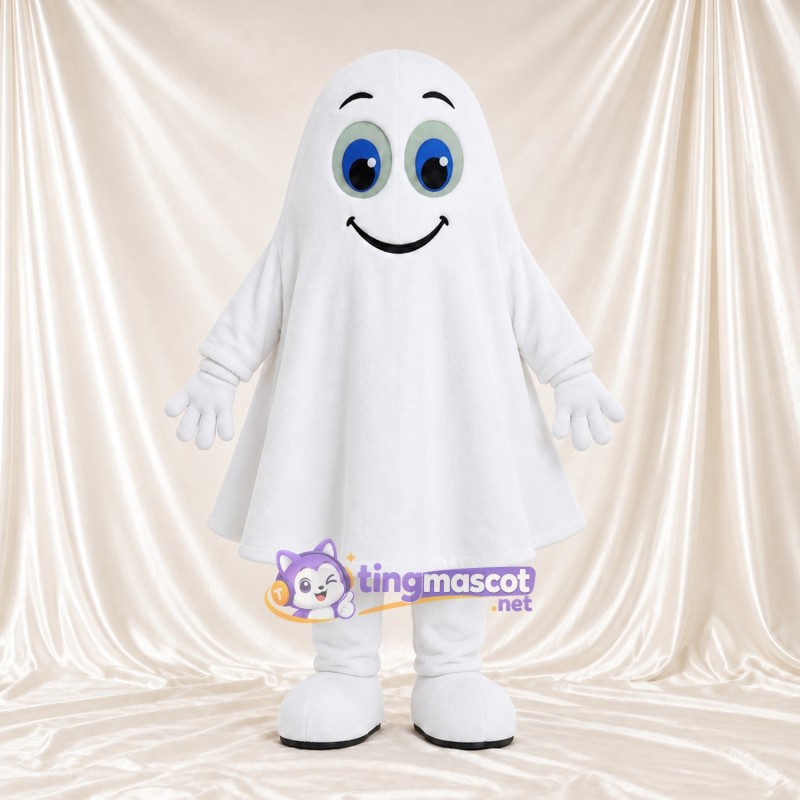 Costume de mascotte Fantôme – blanc – Pieds (blanc); Yeux (bleu) Costume de mascotte Fantôme – blanc – Pieds (blanc); Yeux (bleu)