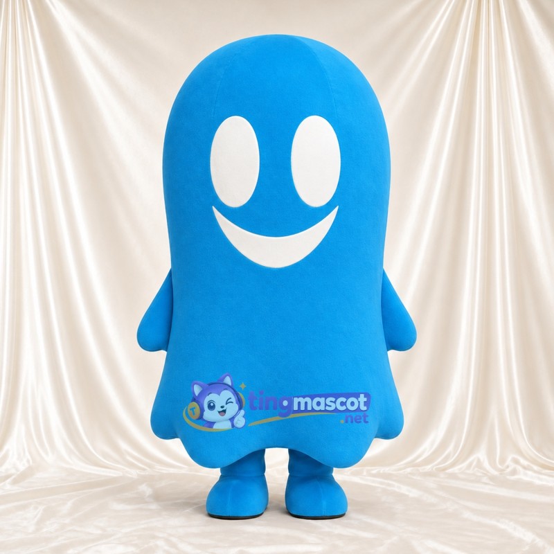 Blue Ghost Mascot Costume - Blue Feet and White Eyes Blue Ghost Mascot Costume - Blue Feet and White Eyes