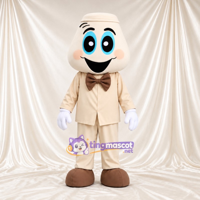 Maskottchenkostüm Geist – creme – Anzug (creme); Fliege (braun) Maskottchenkostüm Geist – creme – Anzug (creme); Fliege (braun)