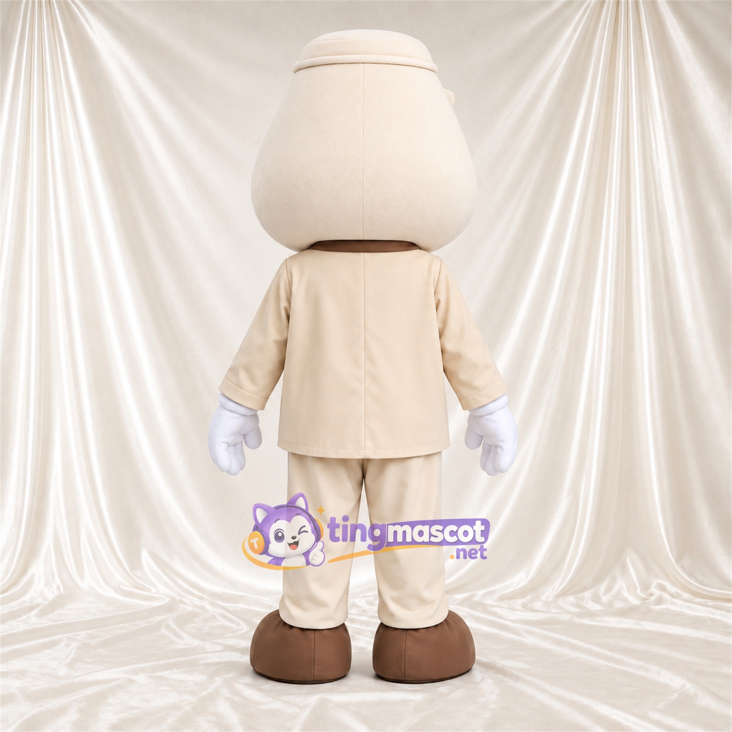 Maskottchenkostüm Geist – creme – Anzug (creme); Fliege (braun) Maskottchenkostüm Geist – creme – Anzug (creme); Fliege (braun)