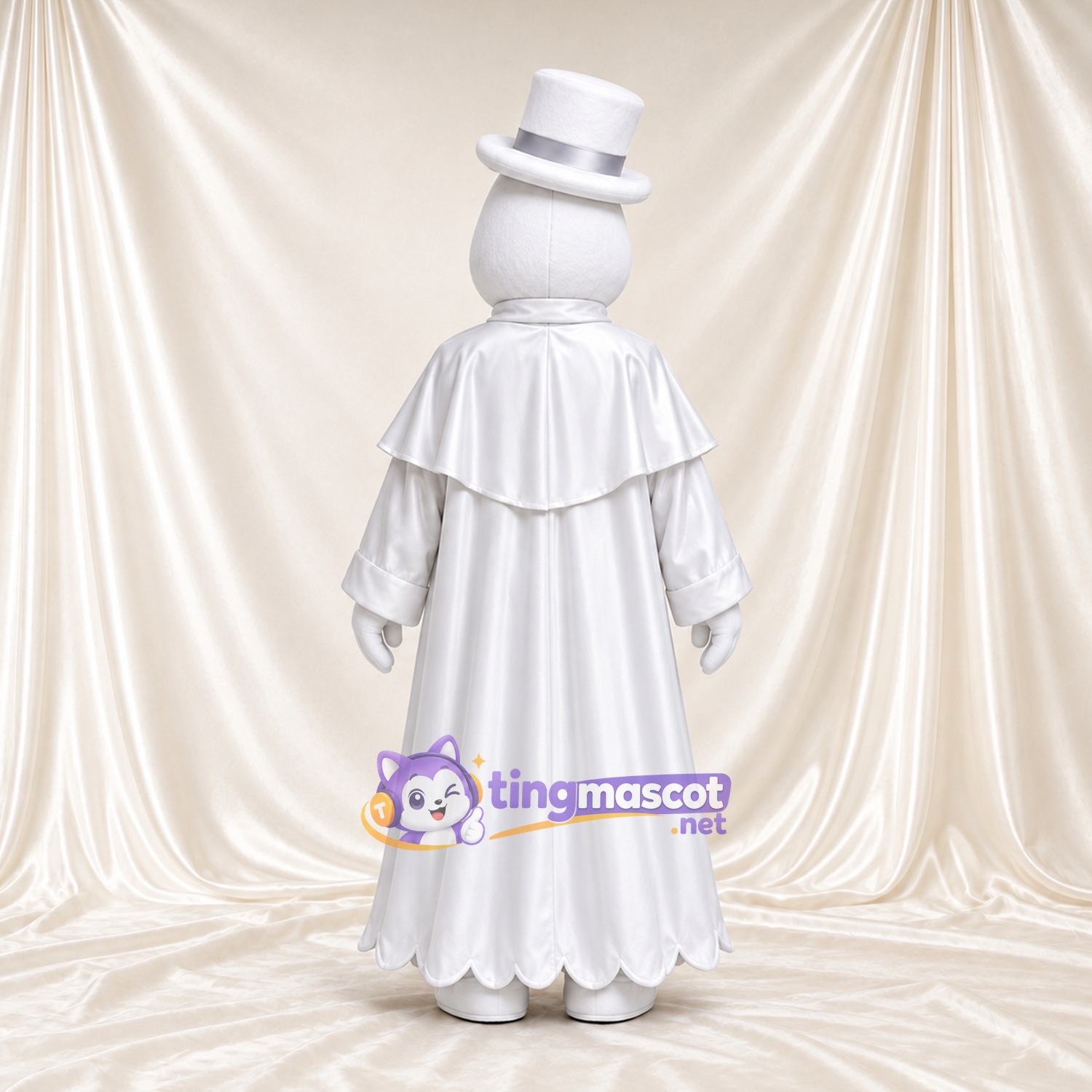 Costume de mascotte Fantôme – blanc – Haut-de-forme (blanc); Cape Costume de mascotte Fantôme – blanc – Haut-de-forme (blanc); Cape