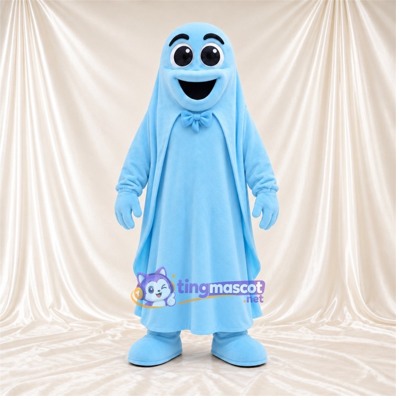 Blue Ghost Mascot Costume - Blue Bow Tie Blue Ghost Mascot Costume - Blue Bow Tie