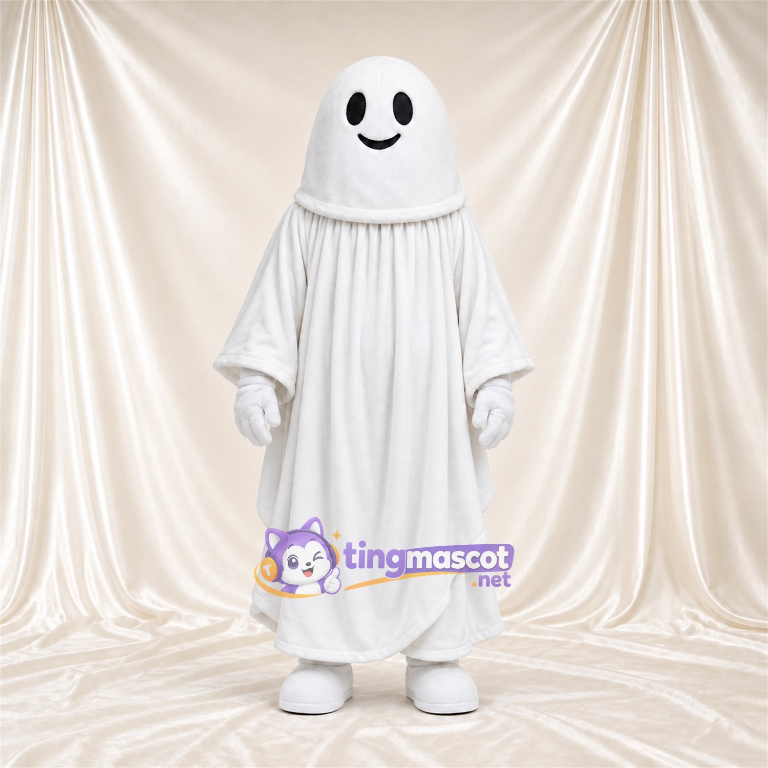 Costume de mascotte Fantôme – blanc – Gants (blanc); Tunique longue Costume de mascotte Fantôme – blanc – Gants (blanc); Tunique longue