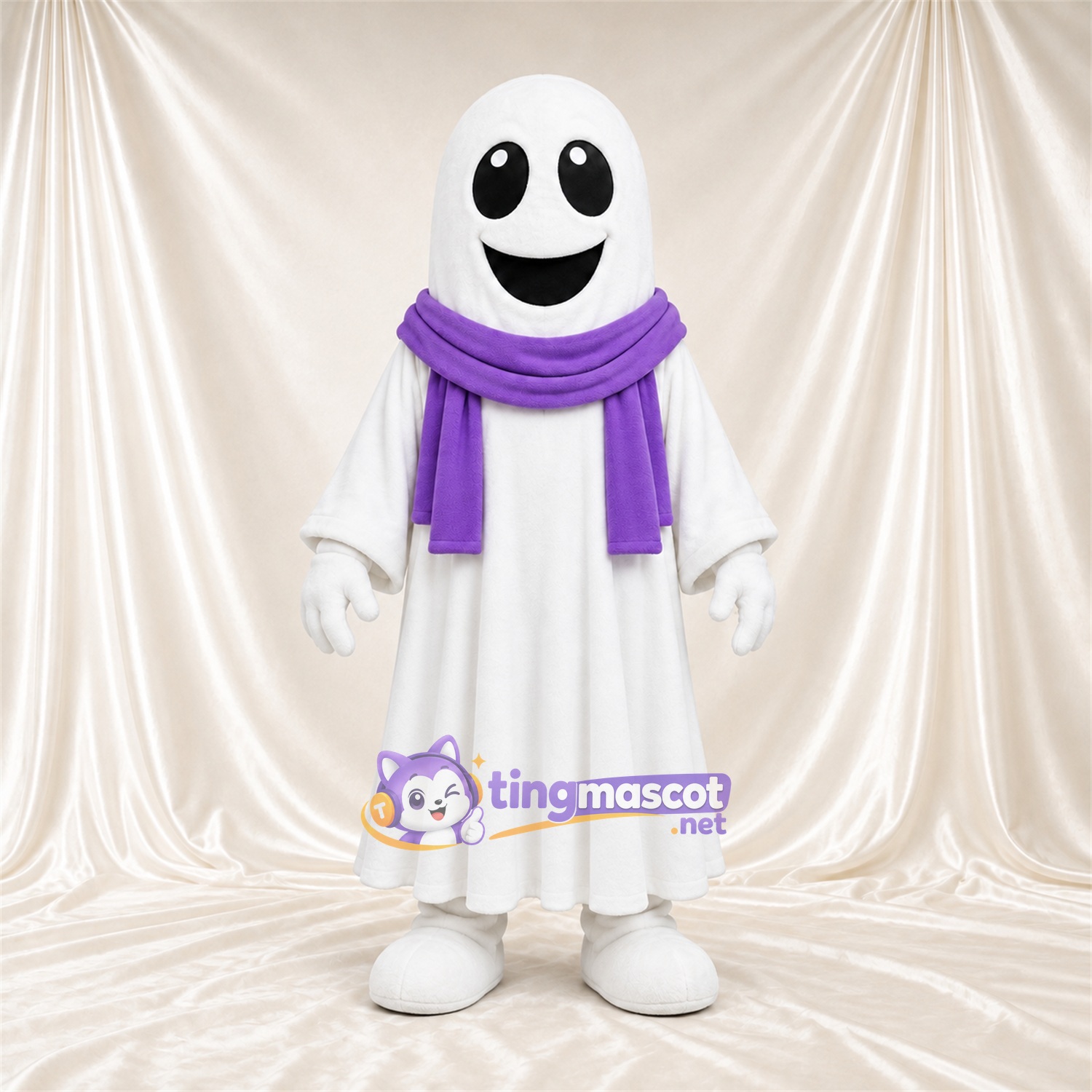 Costume de mascotte Fantôme – blanc – Écharpe (violet) Costume de mascotte Fantôme – blanc – Écharpe (violet)