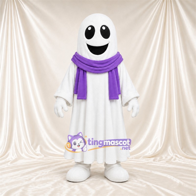 Costume de mascotte Fantôme – blanc – Écharpe (violet) Costume de mascotte Fantôme – blanc – Écharpe (violet)