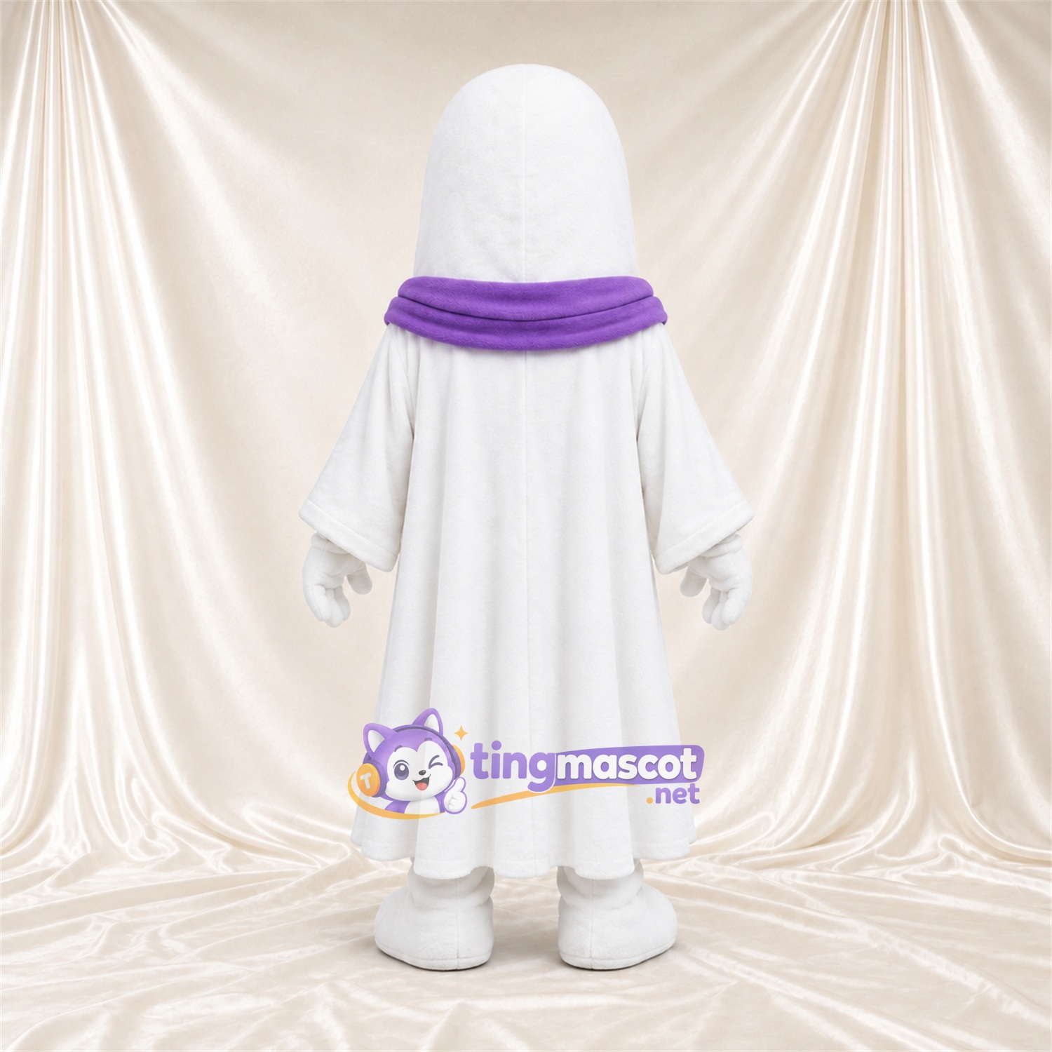 Costume de mascotte Fantôme – blanc – Écharpe (violet) Costume de mascotte Fantôme – blanc – Écharpe (violet)