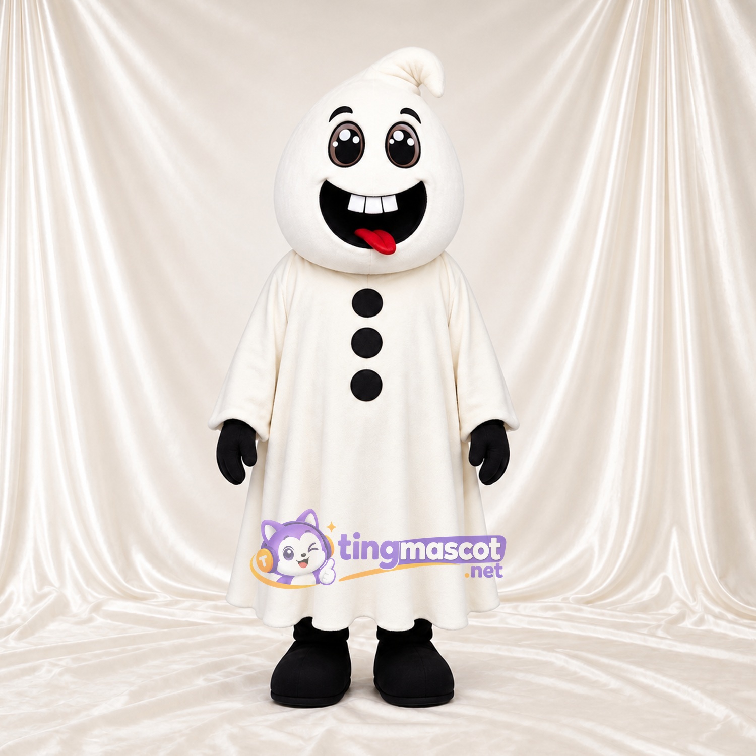 Costume de mascotte Fantôme – blanc – Boutons (noir); Tunique longue Costume de mascotte Fantôme – blanc – Boutons (noir); Tunique longue