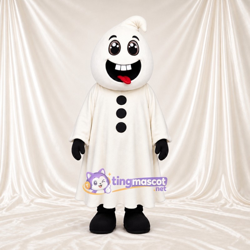 Maskottchenkostüm Geist – weiß – Knöpfe (schwarz); Robe Maskottchenkostüm Geist – weiß – Knöpfe (schwarz); Robe